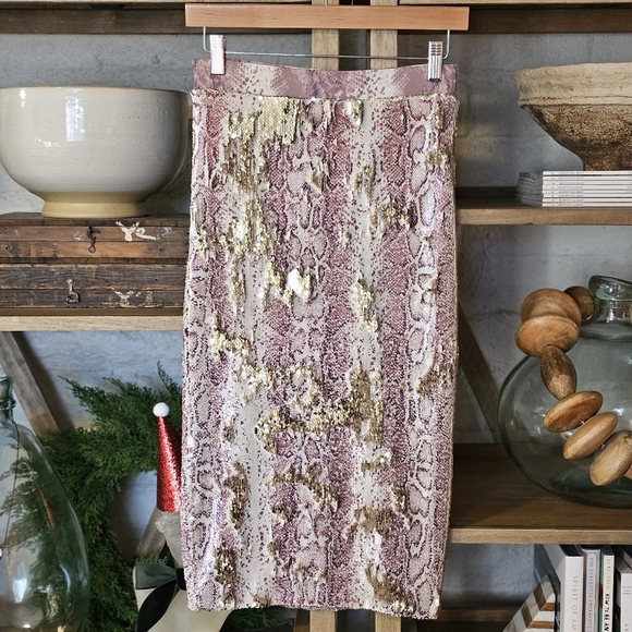 REVOLVE Dresses & Skirts - Revolve Le Superbe Liza Column Gold Sequined Snake Print Skirt Sz XS